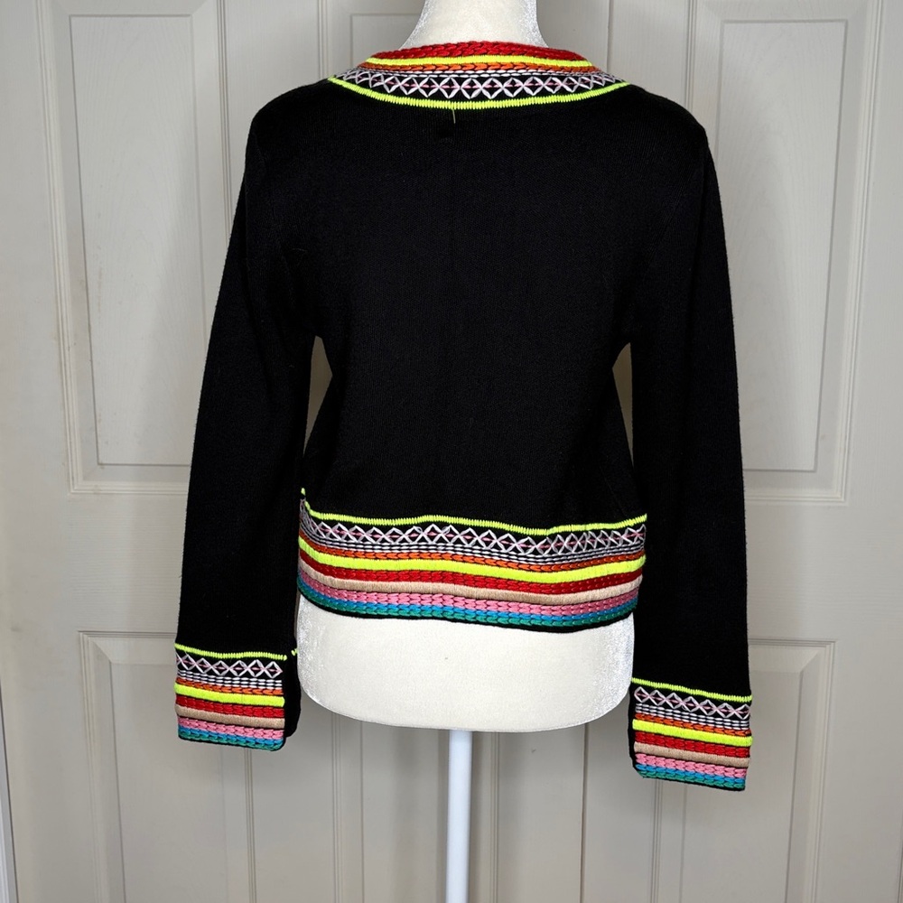 ALICE+OLIVIA Round Neck Meemee Embroidered Open Front Cropped Cardigan S/P A33 - Picture 5 of 11